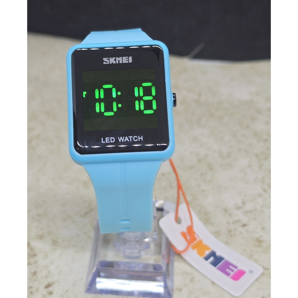 SKMEI Gosasa Large Face LED Digital Watch Date Time Seconds Blue PU Band 1541